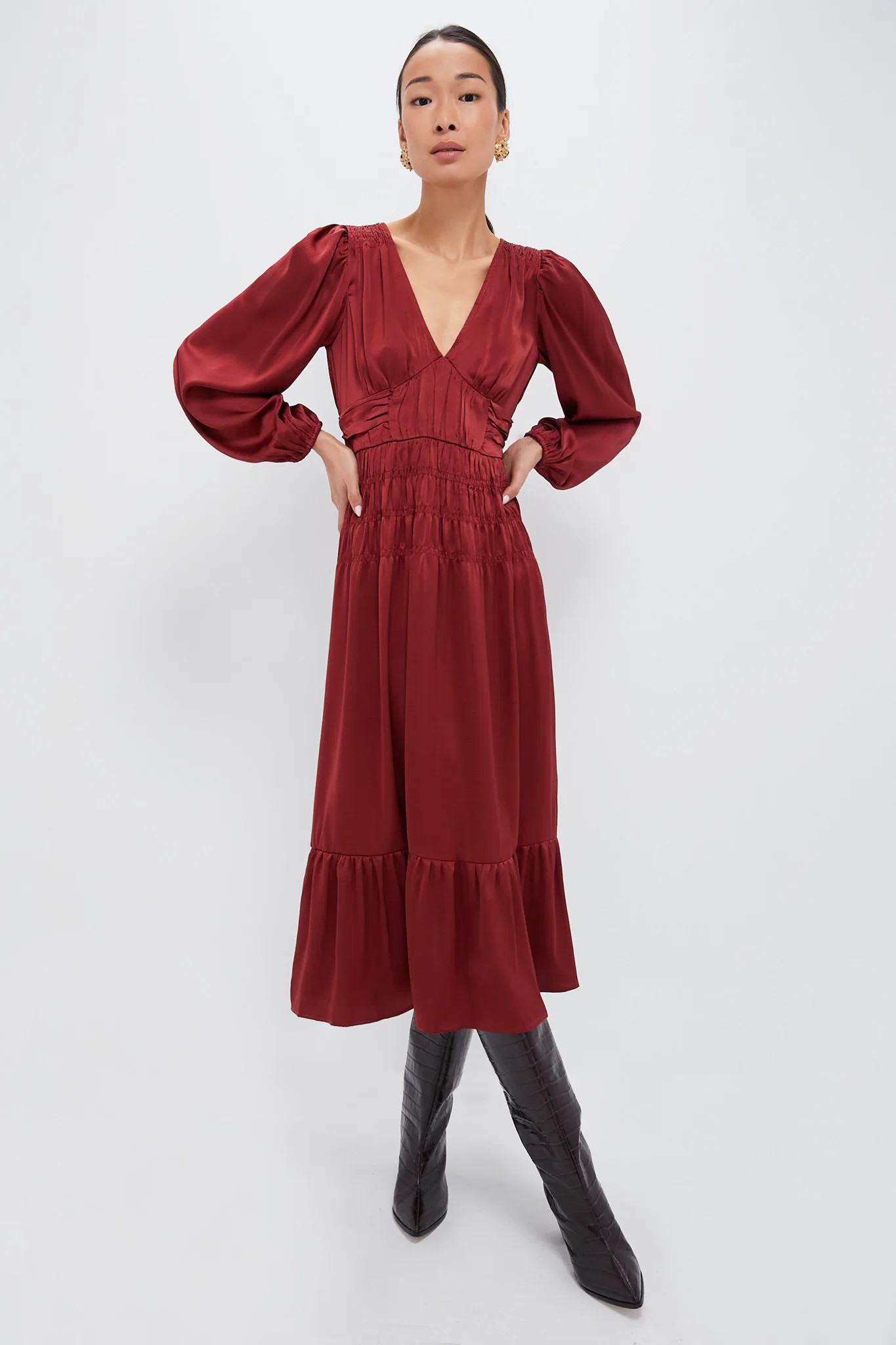 Wine V Neck Midi Dress | Tuckernuck (US)
