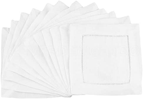 CleverDelights White Hemstitch 6" Cocktail Napkins - 12 Pack - 55/45 Linen Cotton Blend | Amazon (US)