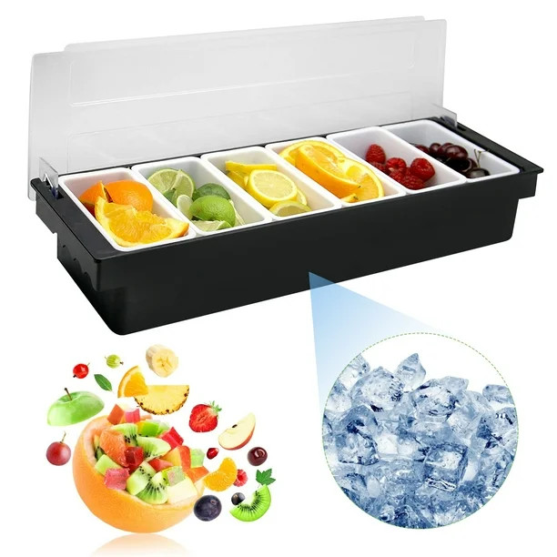 3/4/5/6 Tray Condiment Server with Lid, Ice Chilled Fruit Salad Cocktail Garnish Dispenser Condim... | Walmart (US)