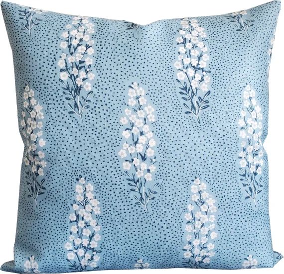 Floral Block Print in Blue-high End Designer Decorative Pillow | Etsy | Etsy (US)