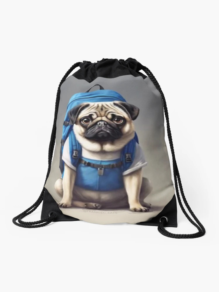 Pug with a blue backpack  Drawstring Bag | Redbubble (US)