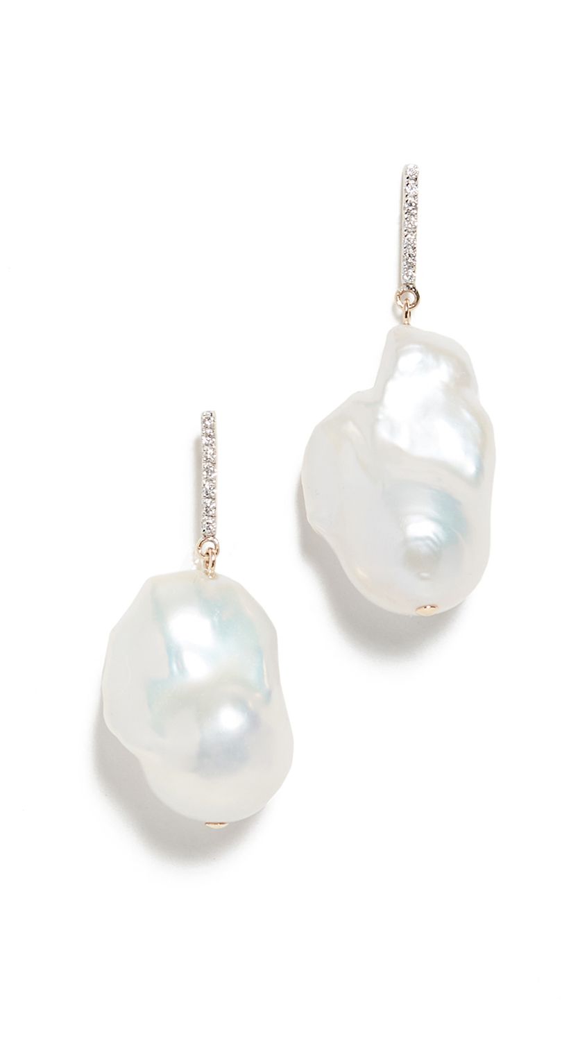 14k Gold Baroque Pearl and Diamond Earrings | Shopbop