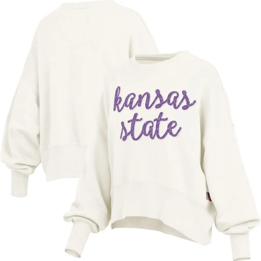 Women's Pressbox Cream Kansas State Wildcats Oversized Chelsea Waist Length Pullover Sweatshirt at Nordstrom, Size X-Large | Nordstrom