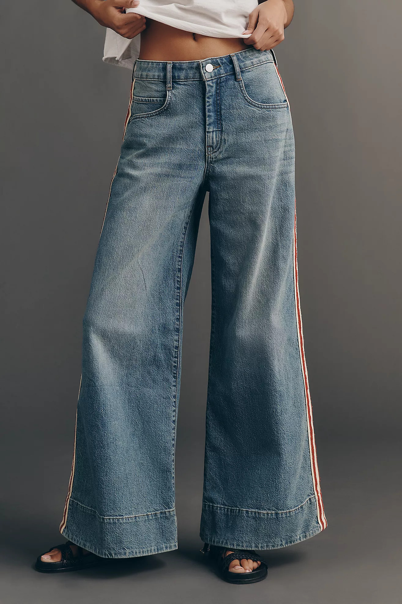 Pilcro Azura High-Rise Wide-Leg Track Stripe Jeans | Anthropologie (US)