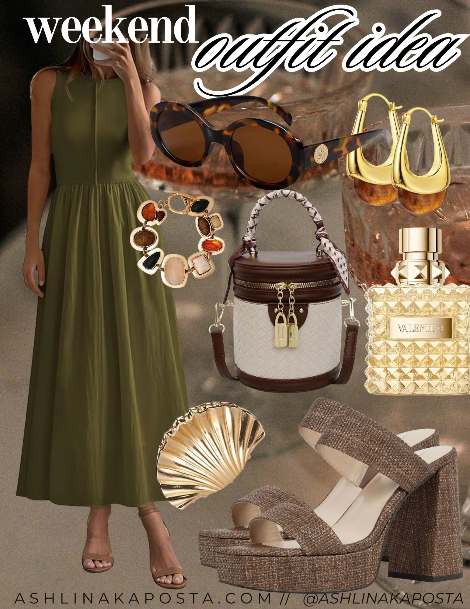 Looking chic and ready for the weekend? This stylish outfit is perfect for any occasion. From elegant jewelry to a chic dress and trendy sunglasses, this list has it all. #WeekendOutfit #Fashionista 

 #LTKSeasonal