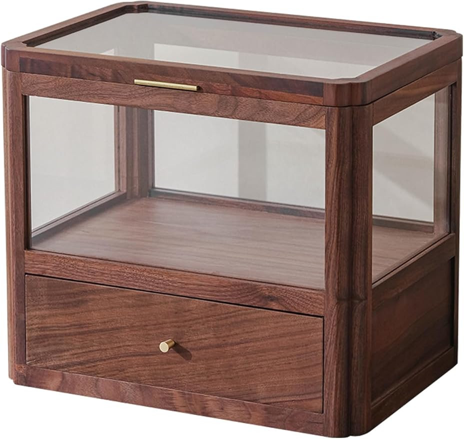 Walnut Wood & Glass Storage Cabinets Desktop Organizers Countertop with Drawers (SYJ-SCWD04) | Amazon (US)