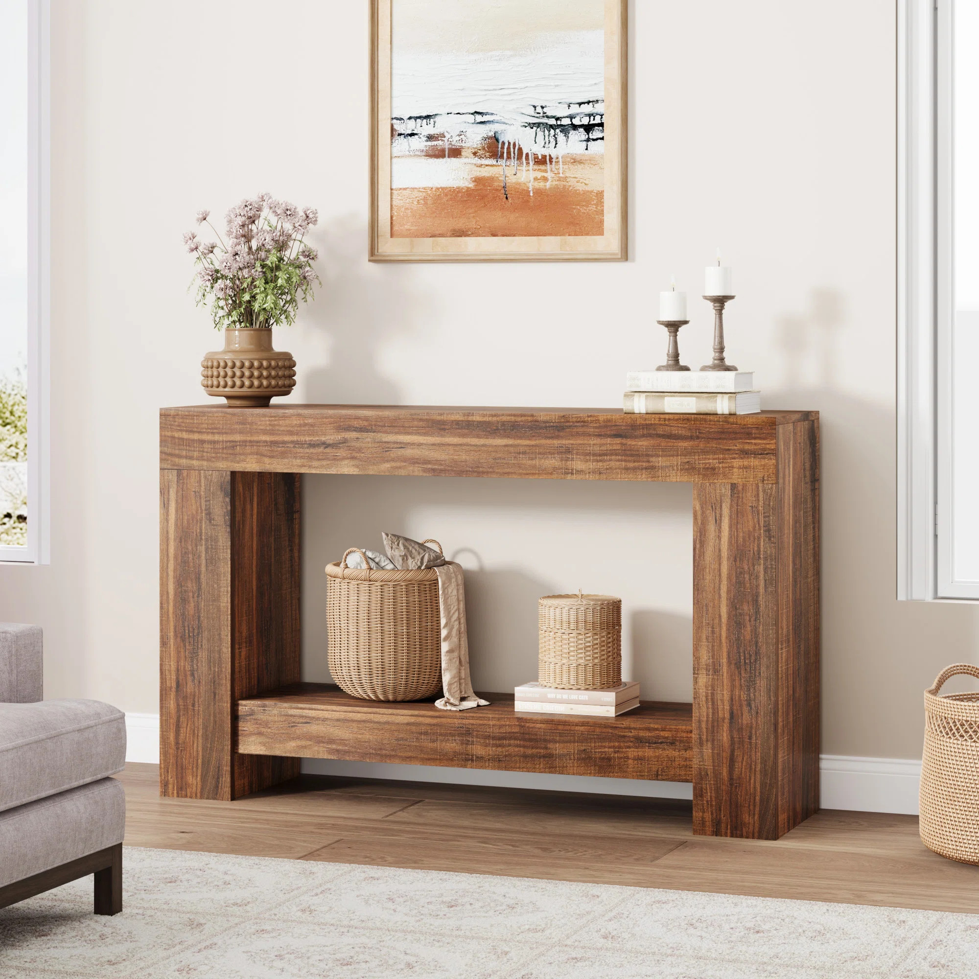 47.24 Inches Long Console Table for Entryway, 2-Tier Large Sofa Table with Storage, Wood Farmhous... | Wayfair North America
