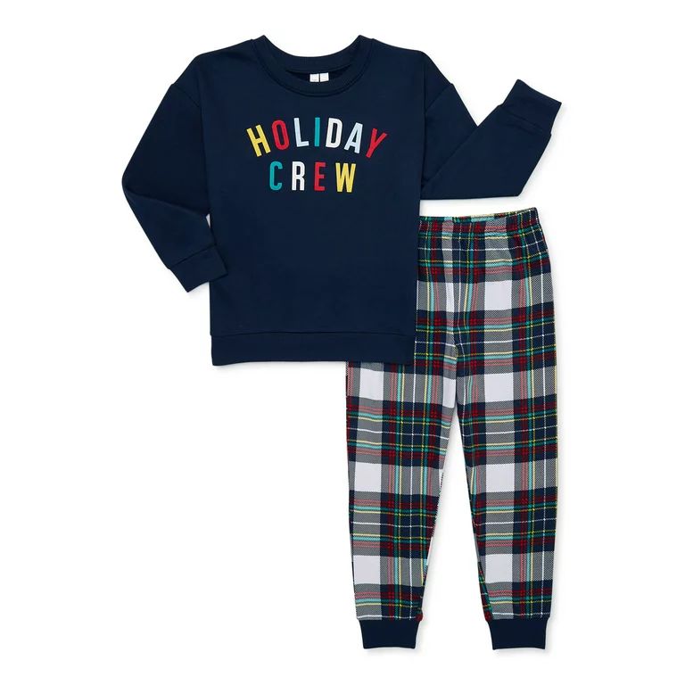 Joyspun Kids Boy or Girl Holiday Matching Family Pajamas Set, 2-Piece | Walmart (US)