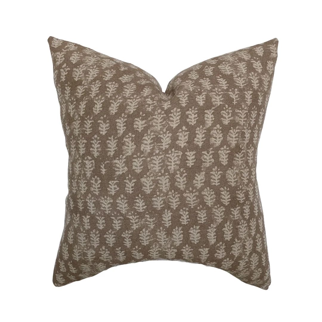 Andie Warm Brown Floral Handblock Pillow Cover Dark Rust - Etsy | Etsy (US)