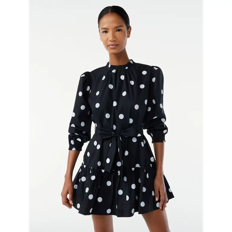 Scoop Women's Mock Neck Tiered Mini Dress | Walmart (US)