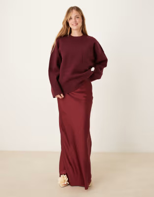 Pretty Lavish satin maxi skirt in burgundy | ASOS (Global)