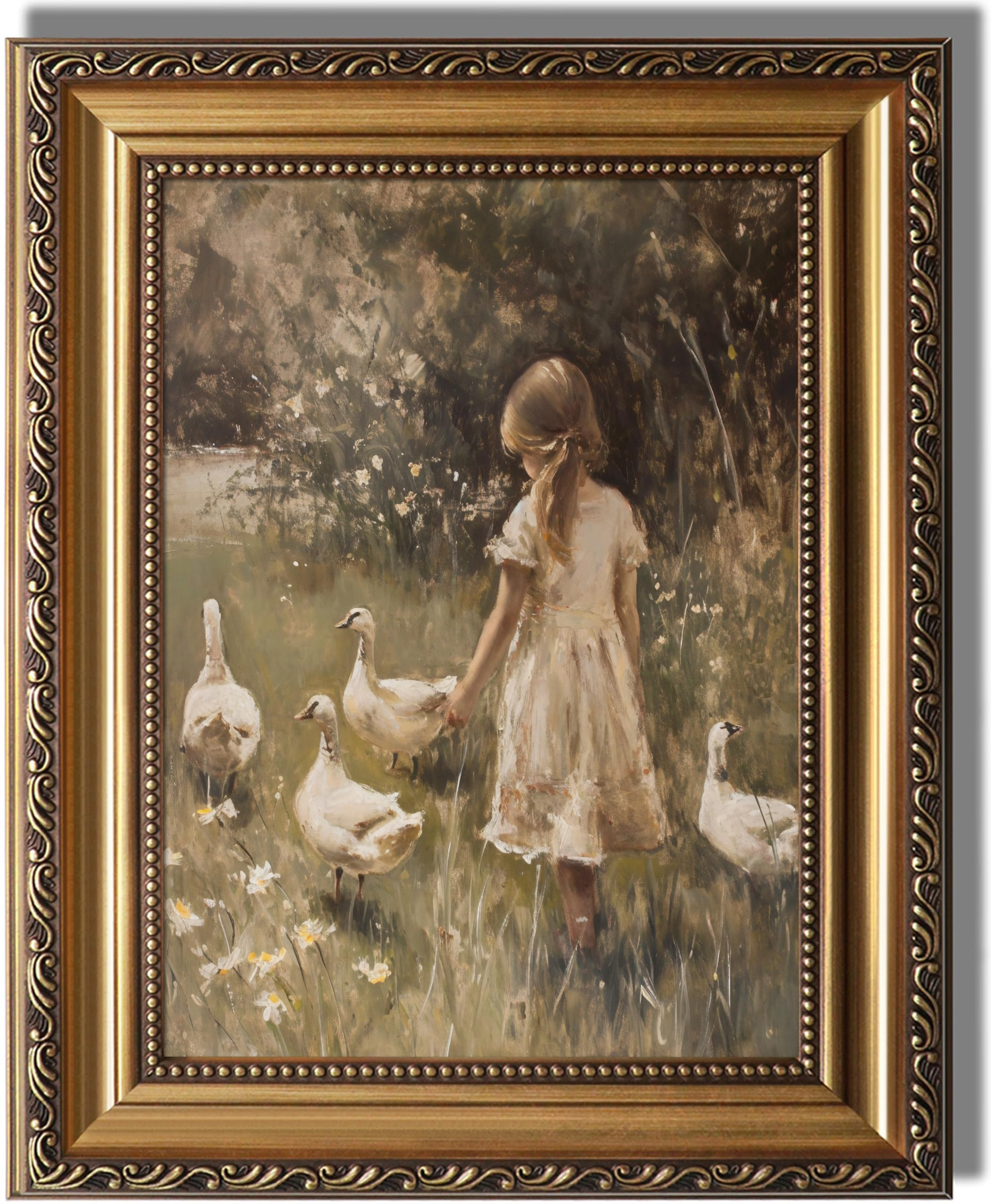 KBKBART Vintage Framed Wall Art for Living Room - Farmhouse Decor Goose Girl Easter Canvas Oil Pa... | Amazon (US)