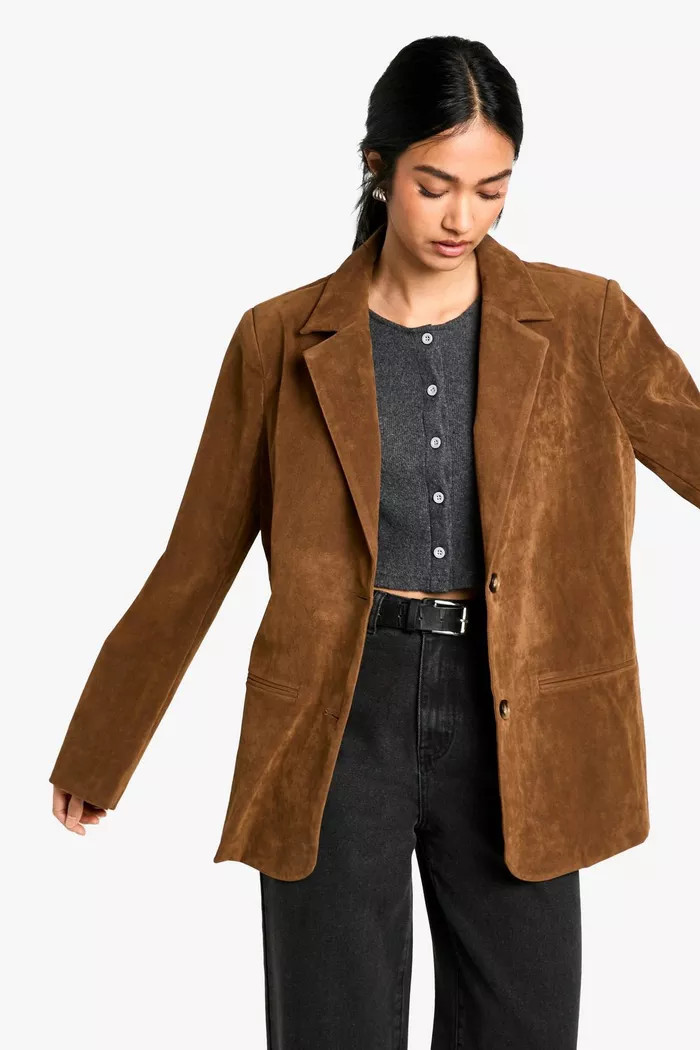 Vintage Look Faux Suede Relaxed Fit Blazer | Boohoo.com (UK & IE)