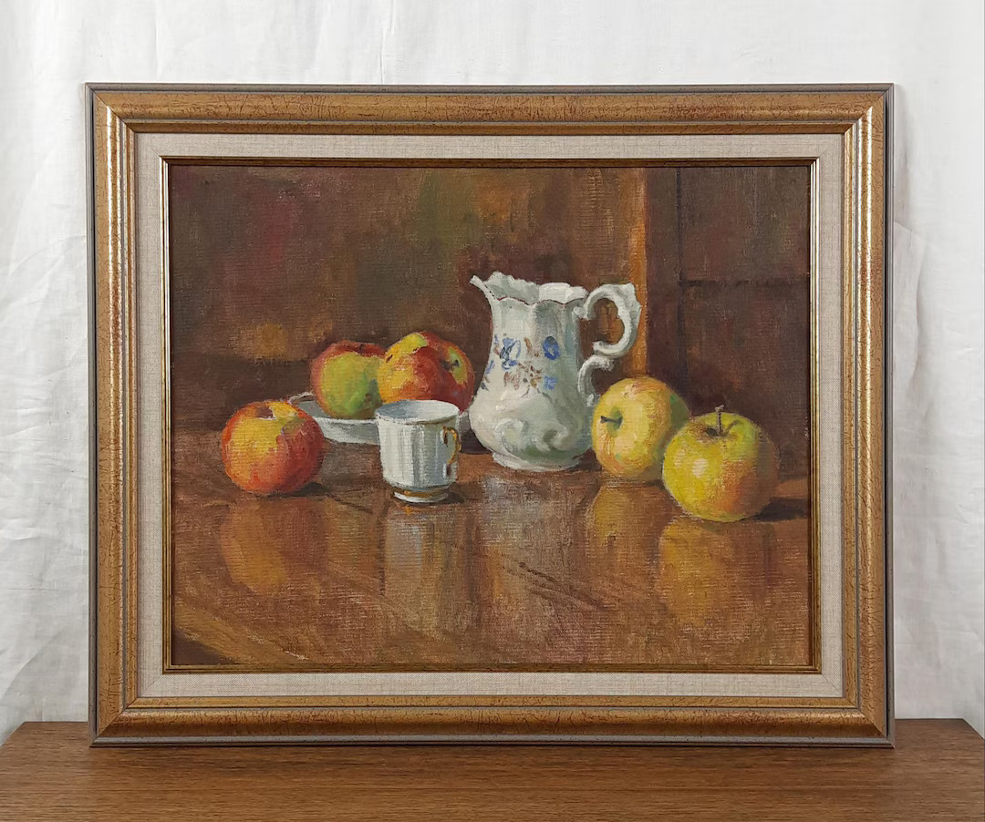 Still Life with Ceramic Jug and Fruit, Kitchen Wall Art, Original Oil Painting, Ukrainian Artist | Etsy (US)