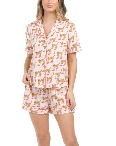 Cheetah In Heels Notch Collar Shorty Set | TJ Maxx