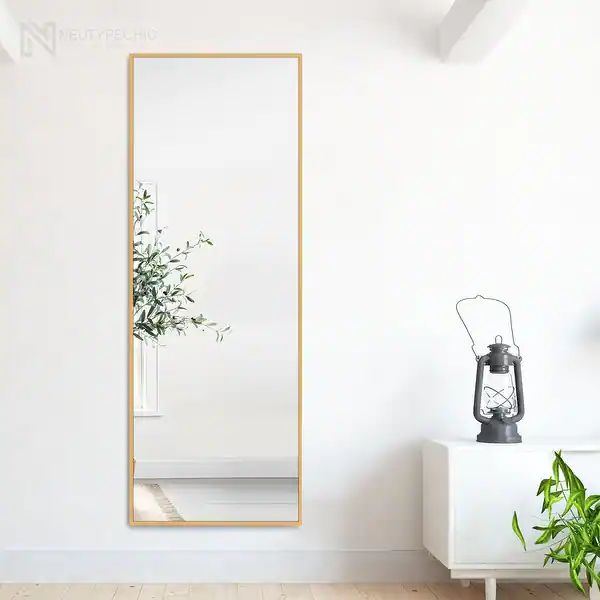 Modern Sleek Metal Frame Full-length Hanging or Leaning Wall Mirror - Overstock - 30579870 | Bed Bath & Beyond