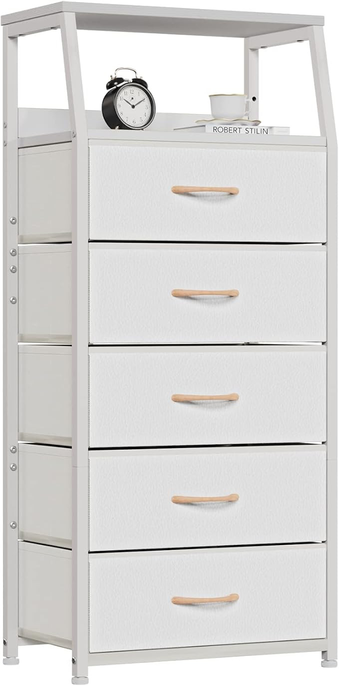 Furnulem White Dresser with 5 Drawers, Vertical Storage Tower Fabric Dresser for Bedroom, Hallway... | Amazon (US)