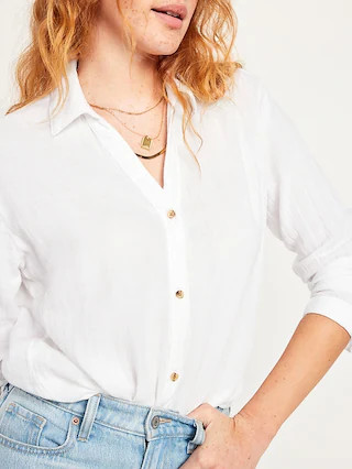 Crinkle Gauze Button-Down Boyfriend Shirt | Old Navy (US)