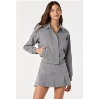 ASTR the Label | Pinstripe Collared Bomber Jacket in Grey stripe | Size XS | ASTR The Label (US)