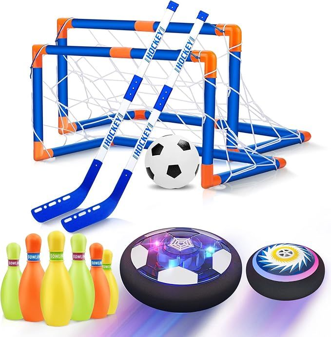 Hover Soccer Ball, 3-in-1 Hover Hockey Bowling Set for Kids, Rechargeable Indoor Floating Soccer ... | Amazon (US)