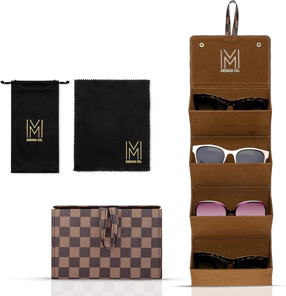 Sunglass Holder For Multiple Glasses – Sunglass Organizer Premium Vegan Leather Foldable Sungla... | Amazon (US)