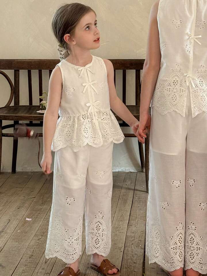 LMoss Kids LMoss 2pcs Young Girl Woven Crew Neck Sleeveless Top And Loose Casual Long Pants Set S... | SHEIN