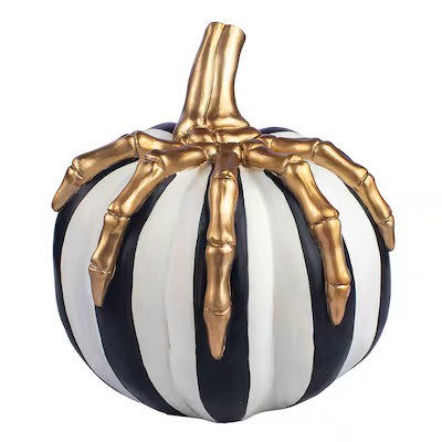 Haunted Living 8.5-in Black and White Striped Pumpkin with Gold Hand  Lowes.com | Lowe's