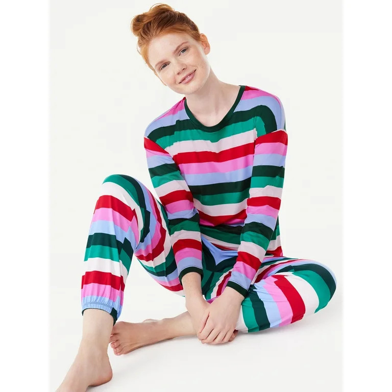 Joyspun Women’s Long Sleeve Tee and Joggers, 2-Piece Pajama Set, Sizes S-3X | Walmart (US)