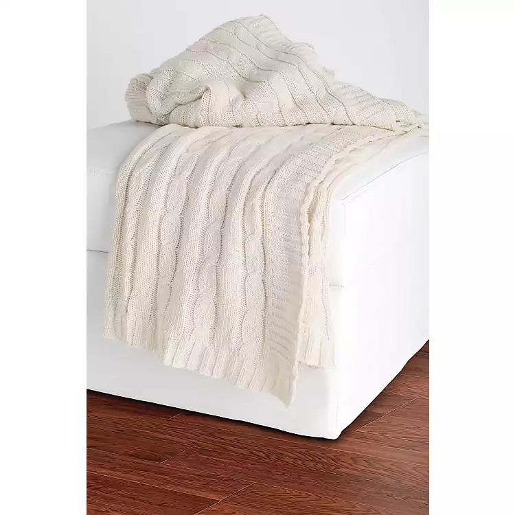 Ivory Classic Cable Knit Stitch Throw Blanket | Kirkland's Home