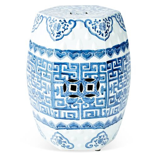 Geometric Garden Stool, Navy/White | One Kings Lane
