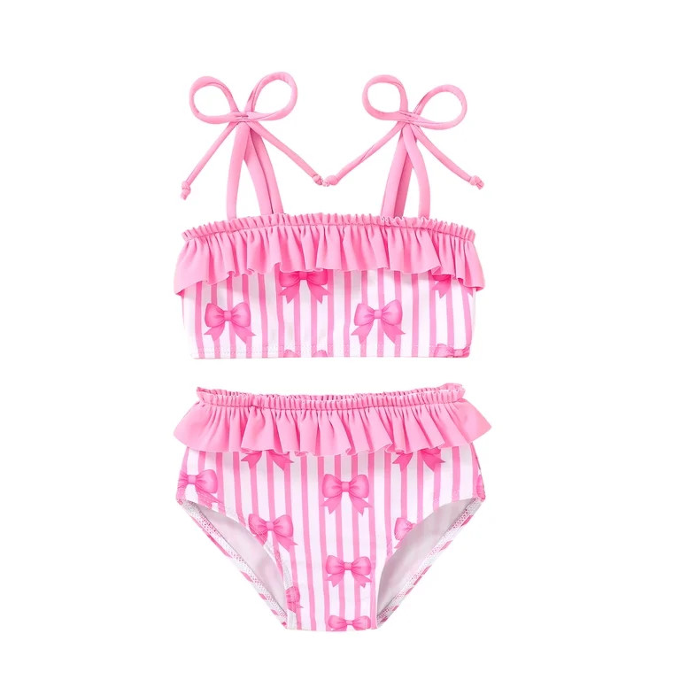 MAMAMI Toddler Girl Summer Swimsuit Ruffle Stripe Two Piece Beach Bikini Bathing Suit for Infant ... | Walmart (US)