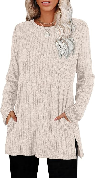Sampeel Womens Sweaters Crewneck Long Sleeve Shirts with Pockets Fall Outfits 2026 Fashion Winter... | Amazon (US)