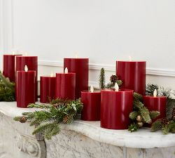 Premium Flickering Flameless Wax Pillar Candles - Red | Pottery Barn (US)