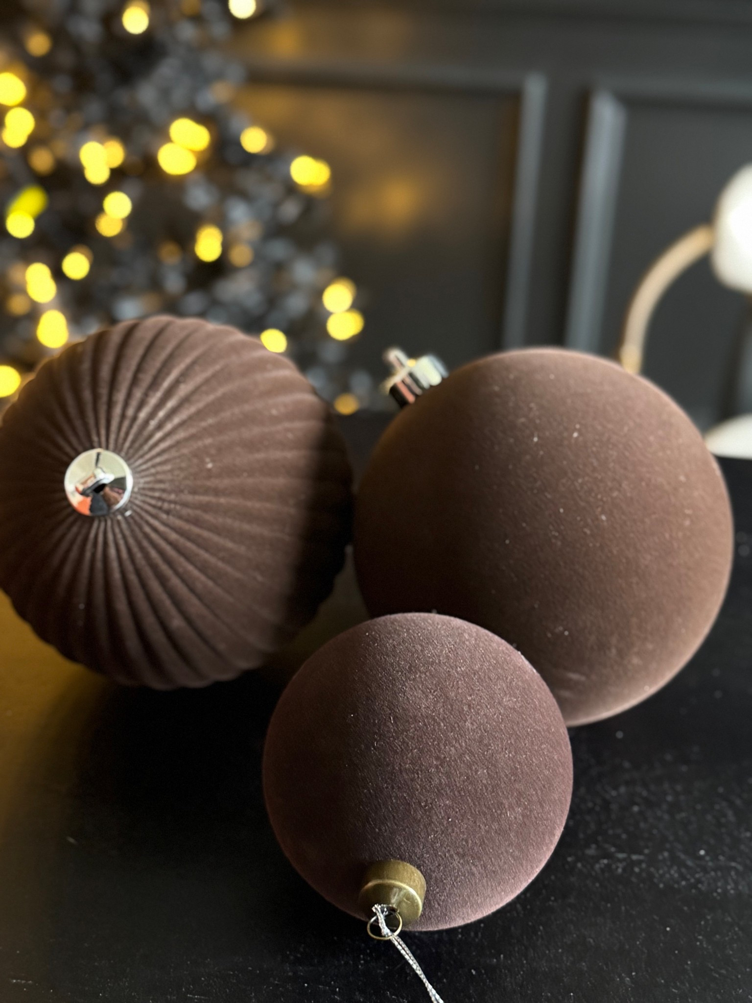 Chocolate velvet ornaments large and medium 

#LTKSeasonal #LTKHoliday #LTKHome