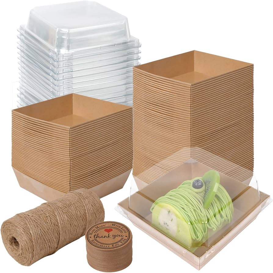 Kosotody 50 Pack Charcuterie Boxes with Clear Lids, 4 Inches Brown Oil-Proof Kraft Paper Food Con... | Amazon (US)