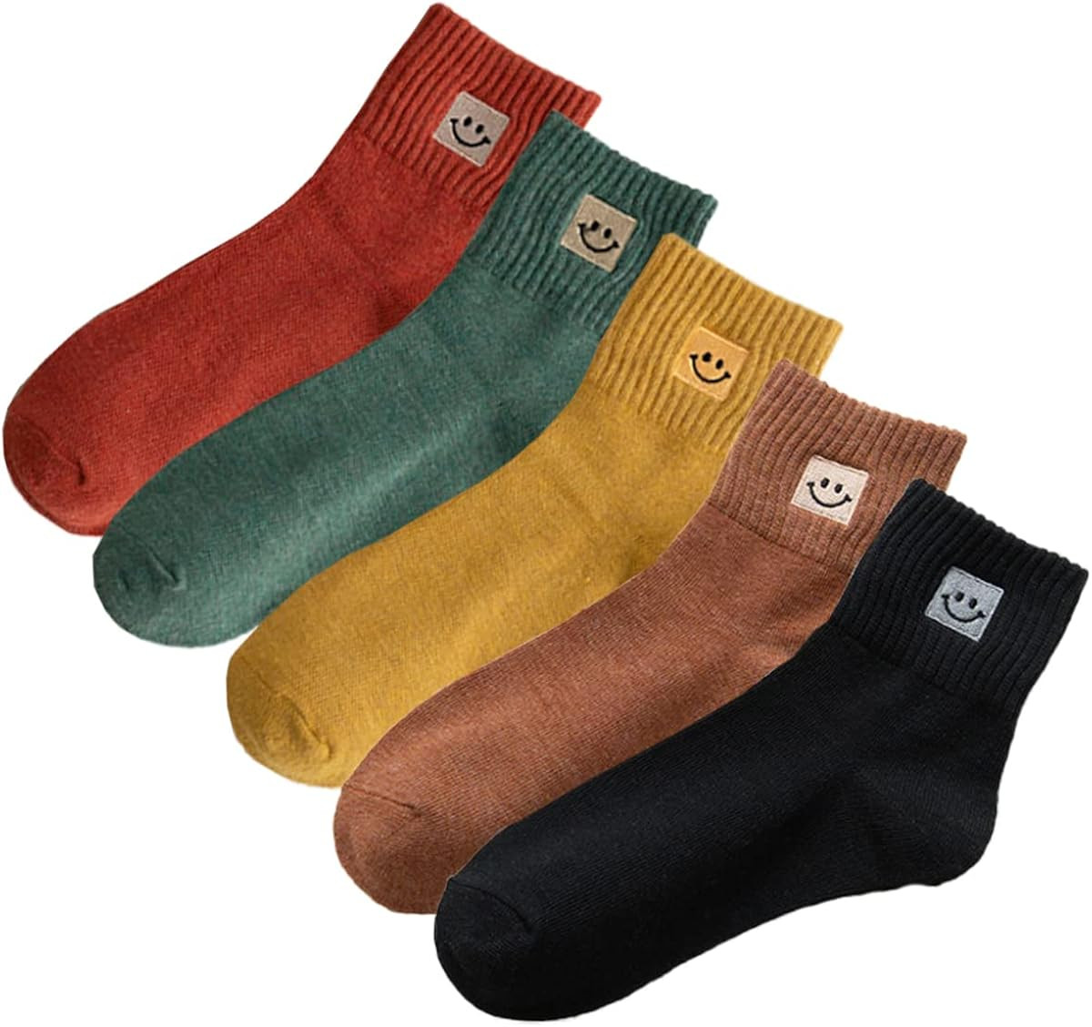 Amazon.com: 5 Pairs Cute Smiling Face Socks Smiley Face Embroidery Ankle Novelty Funny Socks Gift... | Amazon (US)