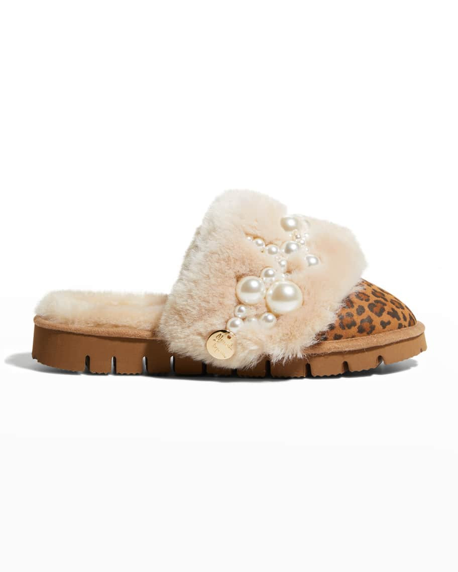 Alameda Turquesa Pinctada Pearly Leopard-Print Mule Slippers | Neiman Marcus