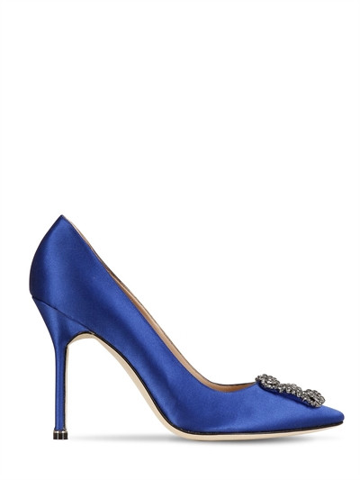 Manolo Blahnik - 105mm hohe pumps aus spitze und satin „hangisi“ - Königsblau | Luisaviaroma | Luisaviaroma