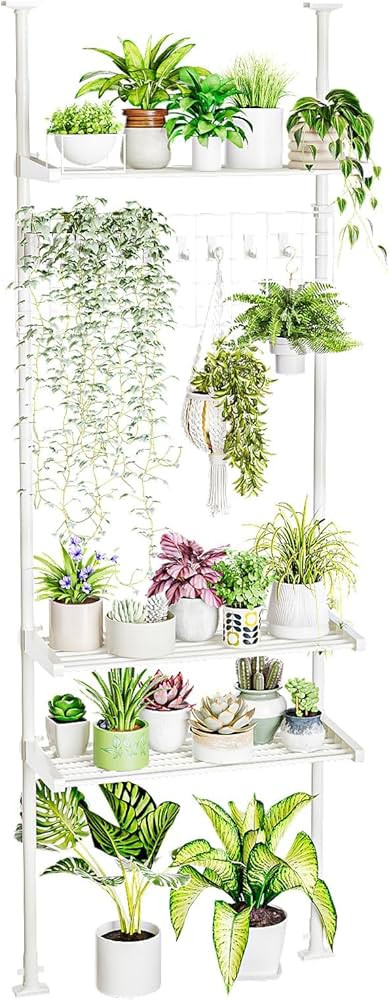 Bamworld Tension Rod Plant Stand Adjustable Height Tall Plant Shelf Hanging Plant Hanger for Livi... | Amazon (US)