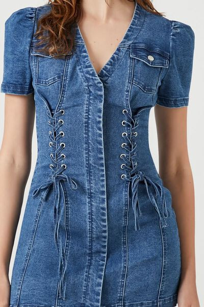 Lace-Up Denim Mini Dress | Forever 21