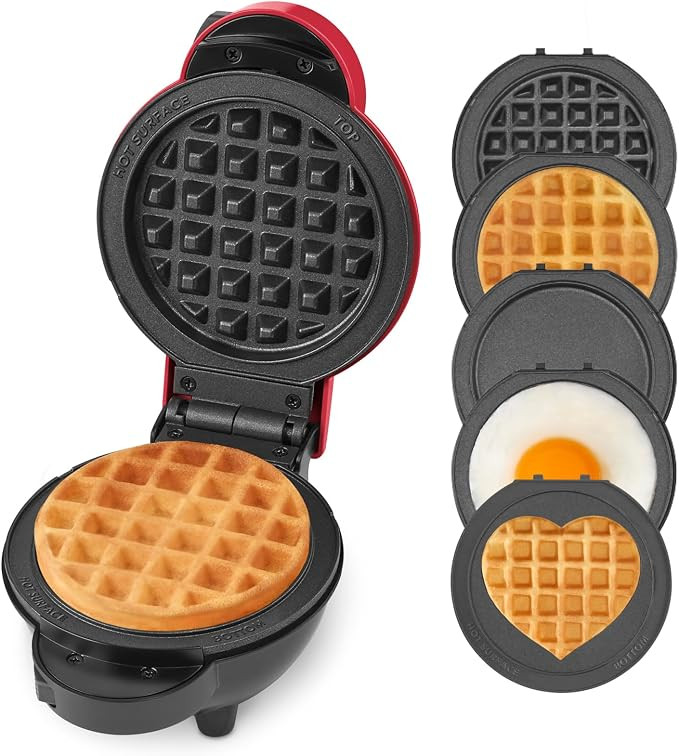 Dash MultiMaker Mini Waffle Maker, Removable Waffle & Griddle Plates, Red | Mini Pancake Maker fo... | Amazon (US)