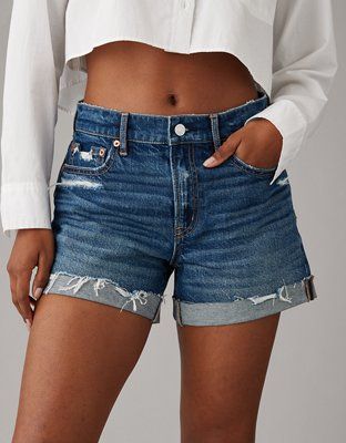 AE Strigid 4" Perfect Ripped Denim Short | American Eagle Outfitters (US & CA)