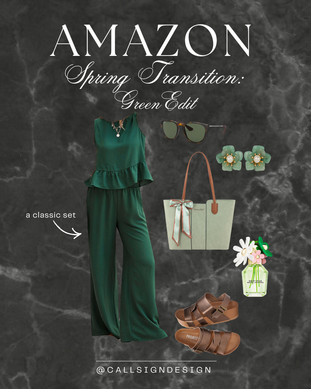 All green everything 💚
This dark green two piece lightweight, comfy, and chic. Pair it with a light green tote, sunglasses, and jade earrings for a perfect mix of monochrome. Finish it off with chunky sandals and a spritz of springtime perfume and you're ready for brunch, vacay, or just exploring on a sunny day. 

 #LTKdayinmylife #LTKgrwm #LTKootd