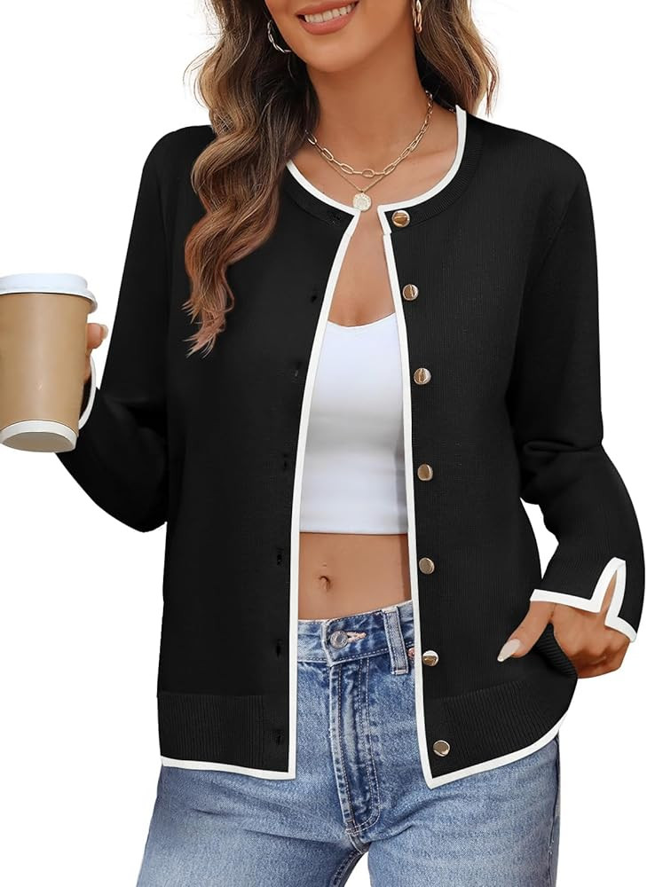 MEROKEETY Women's 2024 Fall Long Sleeve Lightweight Cardigan Sweaters Casual Crew Neck Button Tre... | Amazon (US)