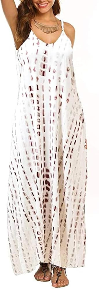 Supnier Women's Summer Maxi Dress Casual V-neck Sleeveless Bohemian Spaghetti Strap Floral Long M... | Amazon (US)