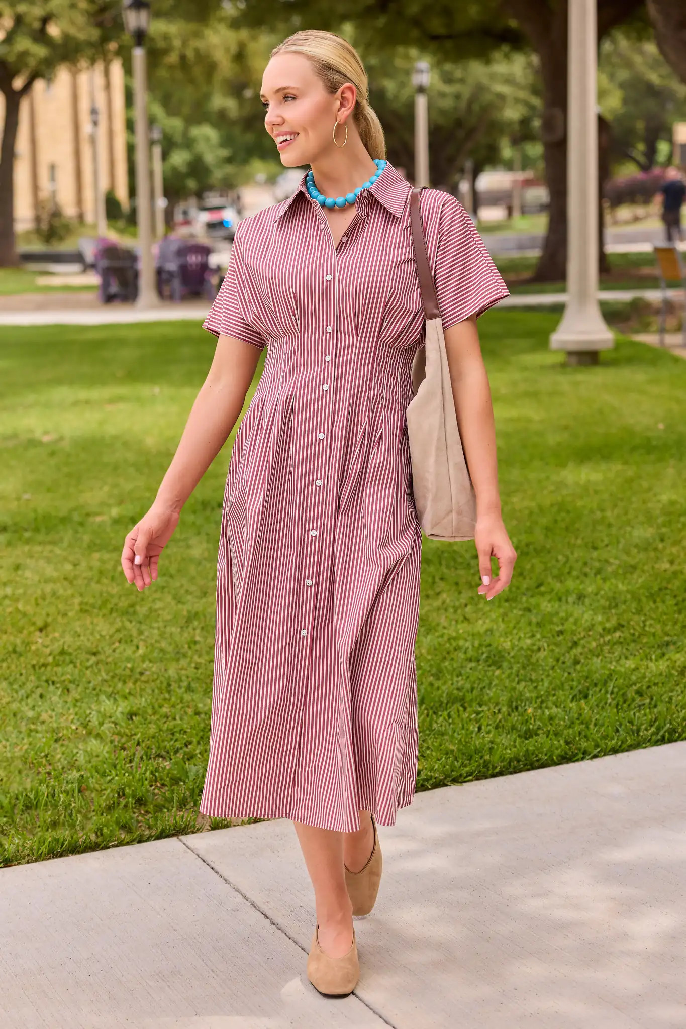 Olivia Red Striped Button Up Maxi Dress | Avara