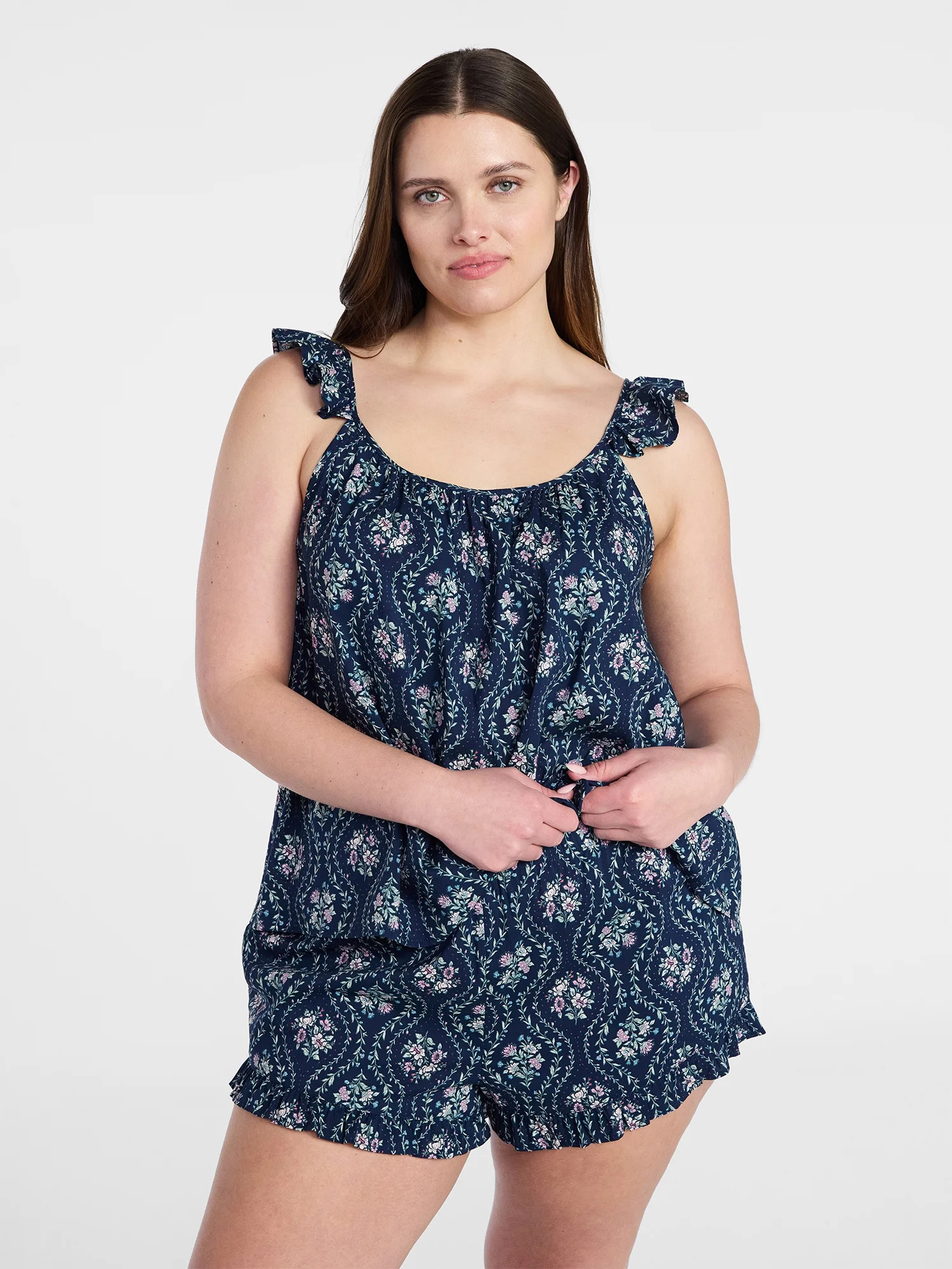 Joyspun Women's Woven Sleep Cami and Shorts Set with Ruffle, 2-Piece, Sizes XS-3X | Walmart (US)