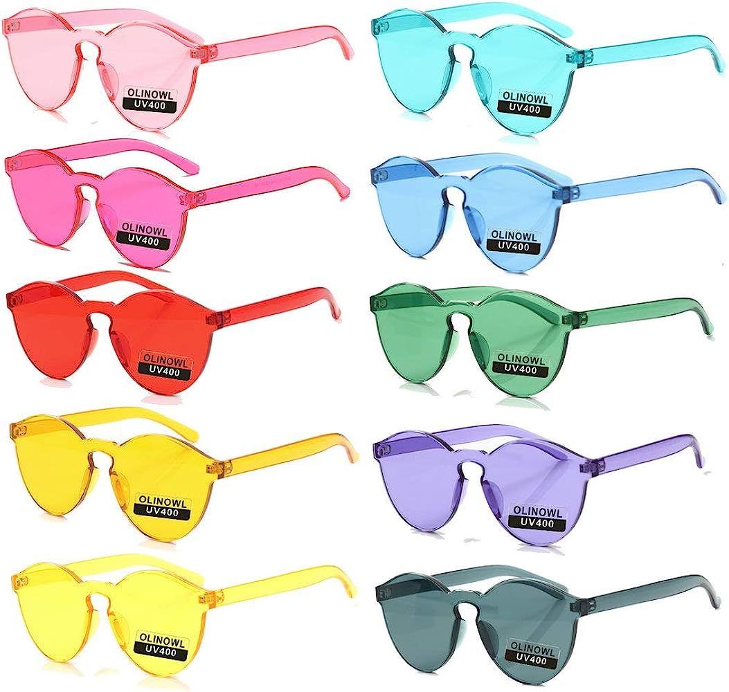 OLINOWL Rimless Sunglasses Oversized Colored Transparent Round Eyewear Retro Eyeglasses for Women... | Amazon (US)
