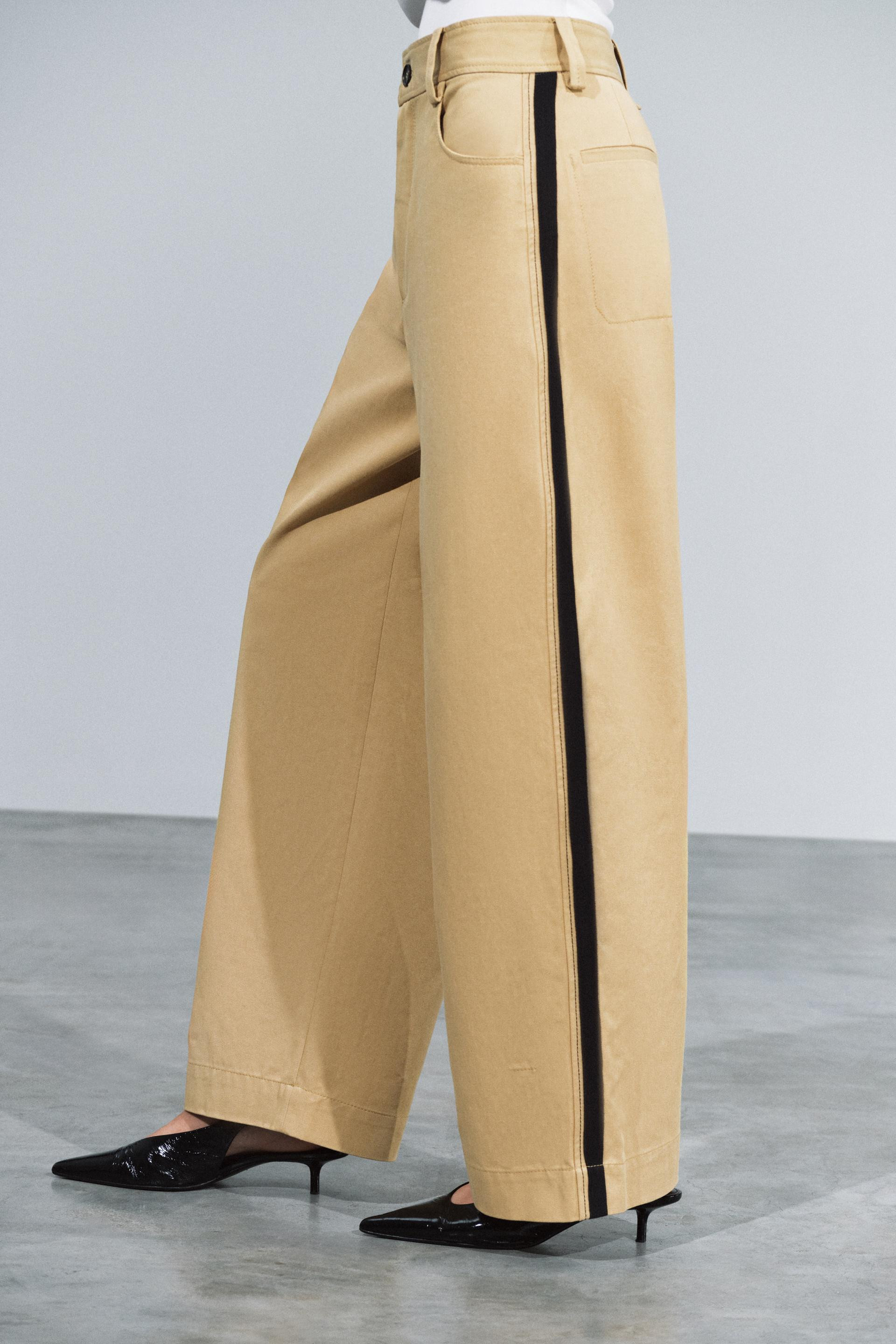 Zara - Zw Collection Baggy Pants With Side Stripe - Mid-Camel - M - Woman | Zara US