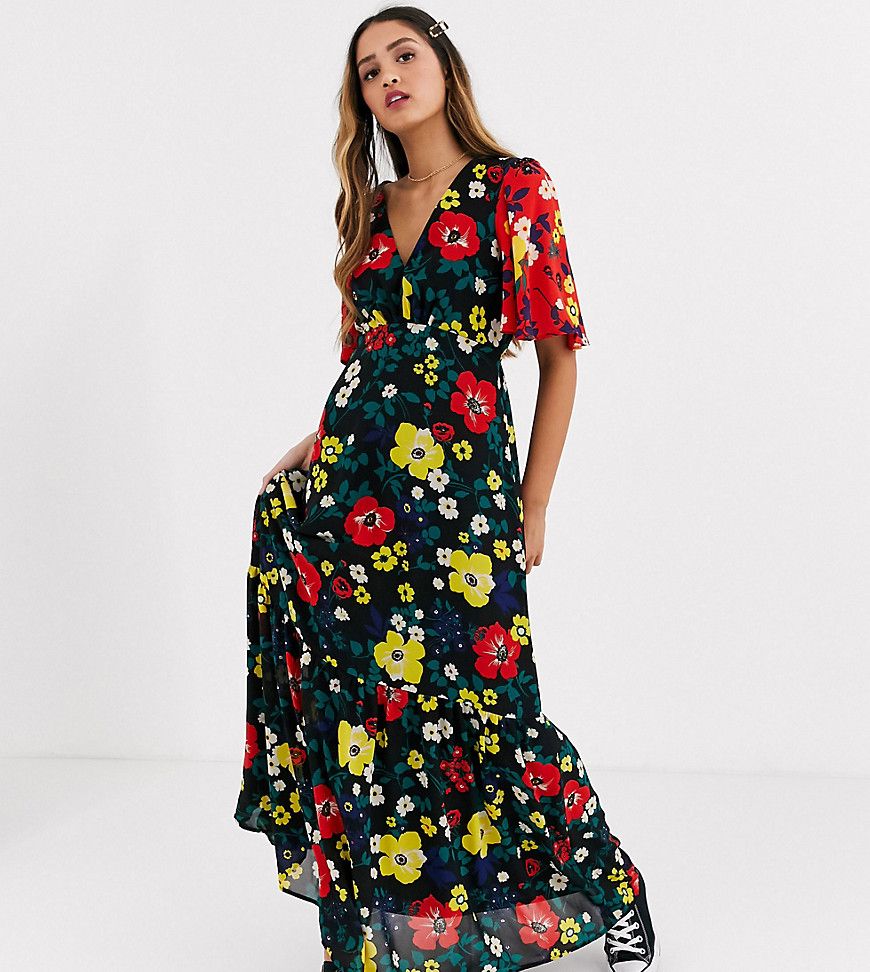 Twisted Wunder printed maxi tea dress in multi floral with contrast sleeves | ASOS (Global)